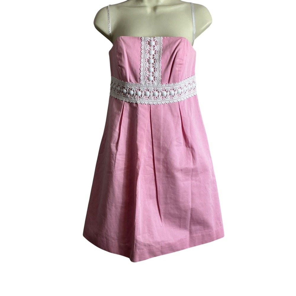 Lillly Pulitzer Betsey Size 2 Faille Powder Pink Strapless Beaded Dress